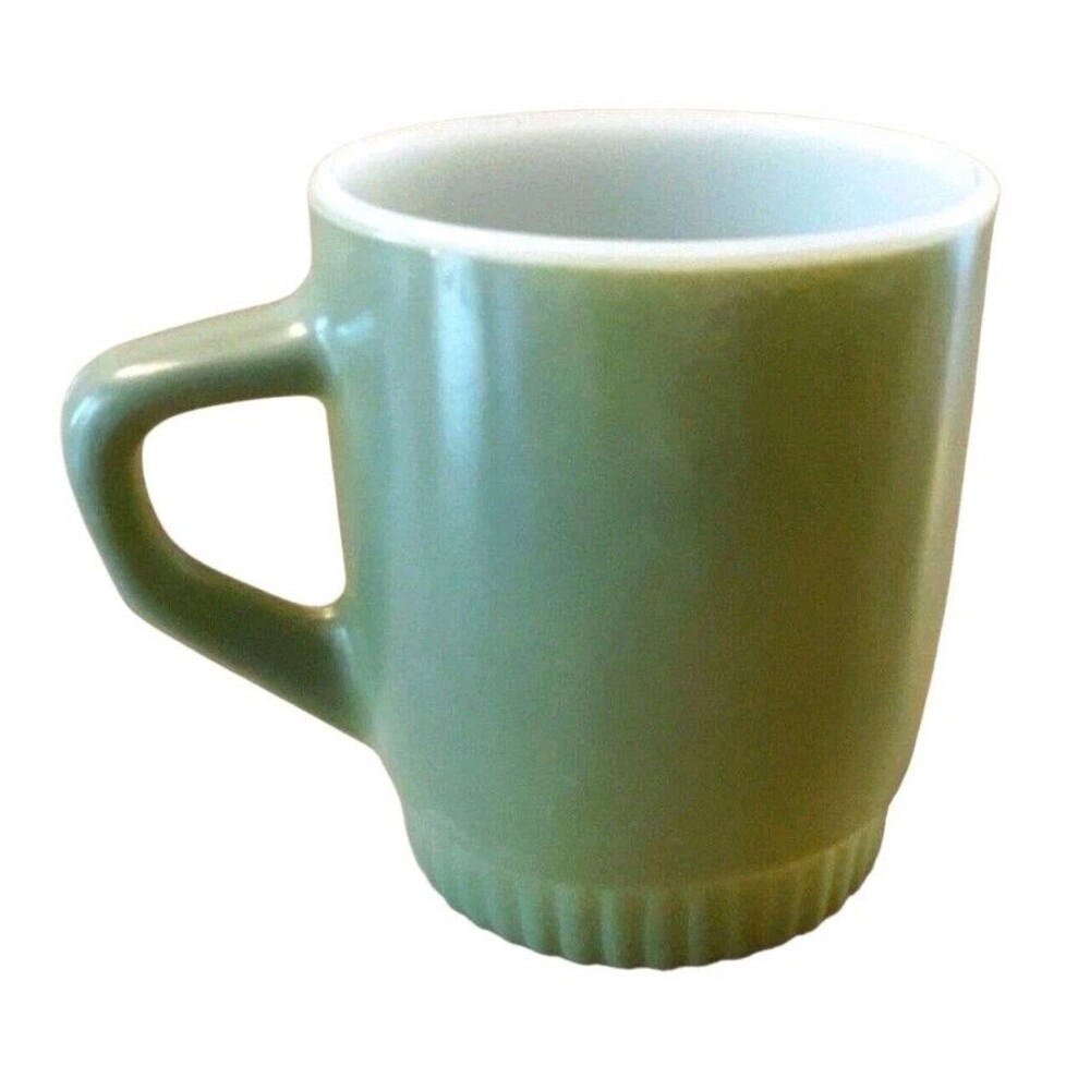 Anchor Hocking Fire King Stackable Avocado Green Coffee Mug Cup Ribbed Base